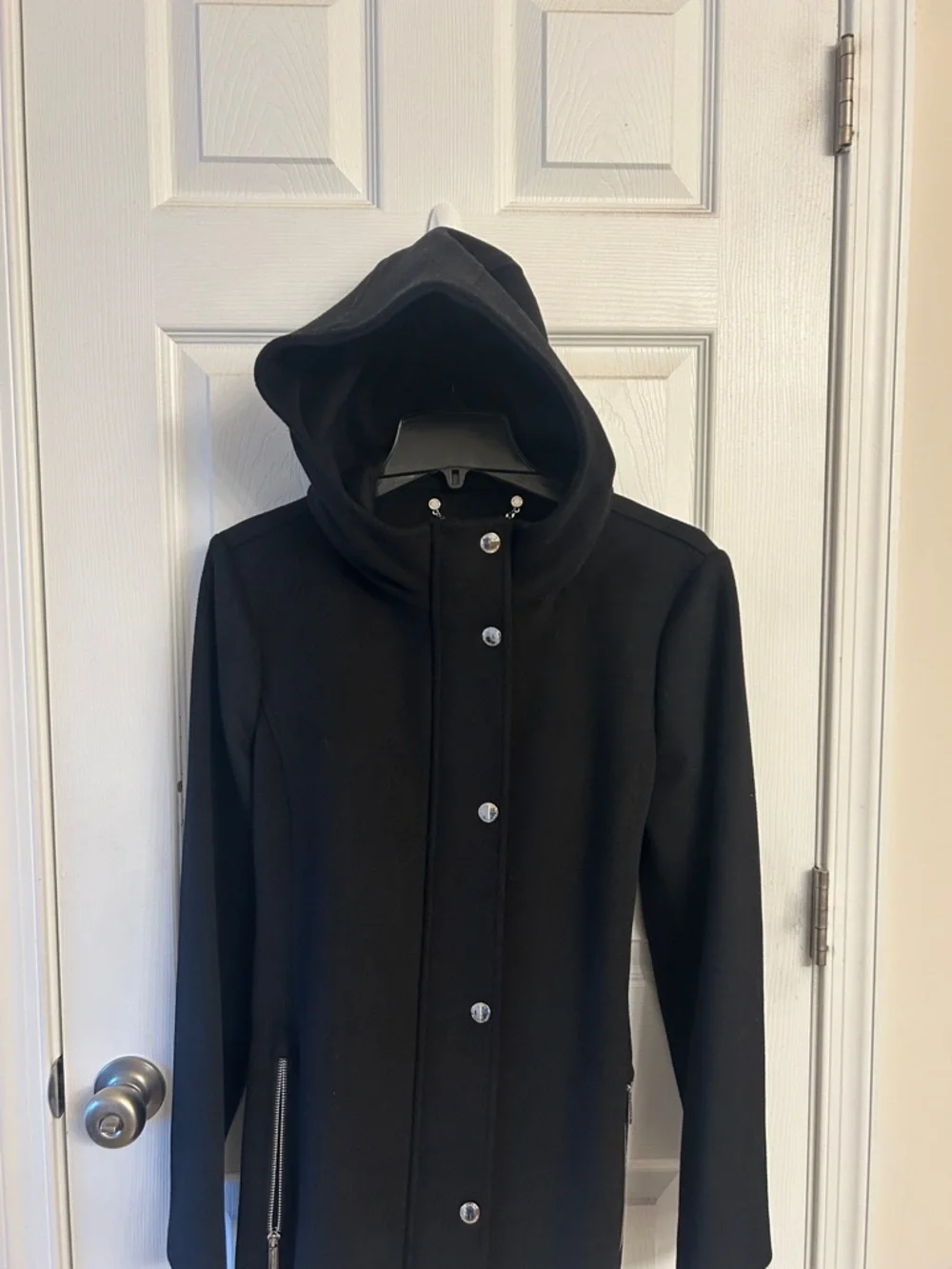 Michael Michael Kors Women's Black Belted Hooded Full-Zip Trench Coat with Poc